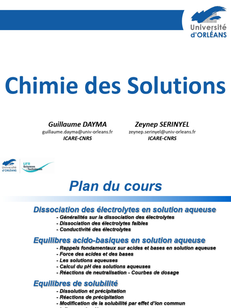 Chimie des solutions : électrolytes et pH | PDF | Dissociation (chimie ...