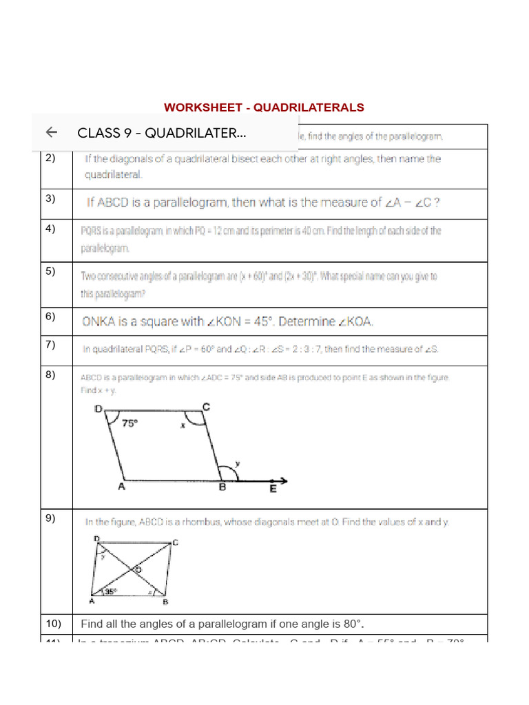 Quadrilateral Angles Worksheet | PDF