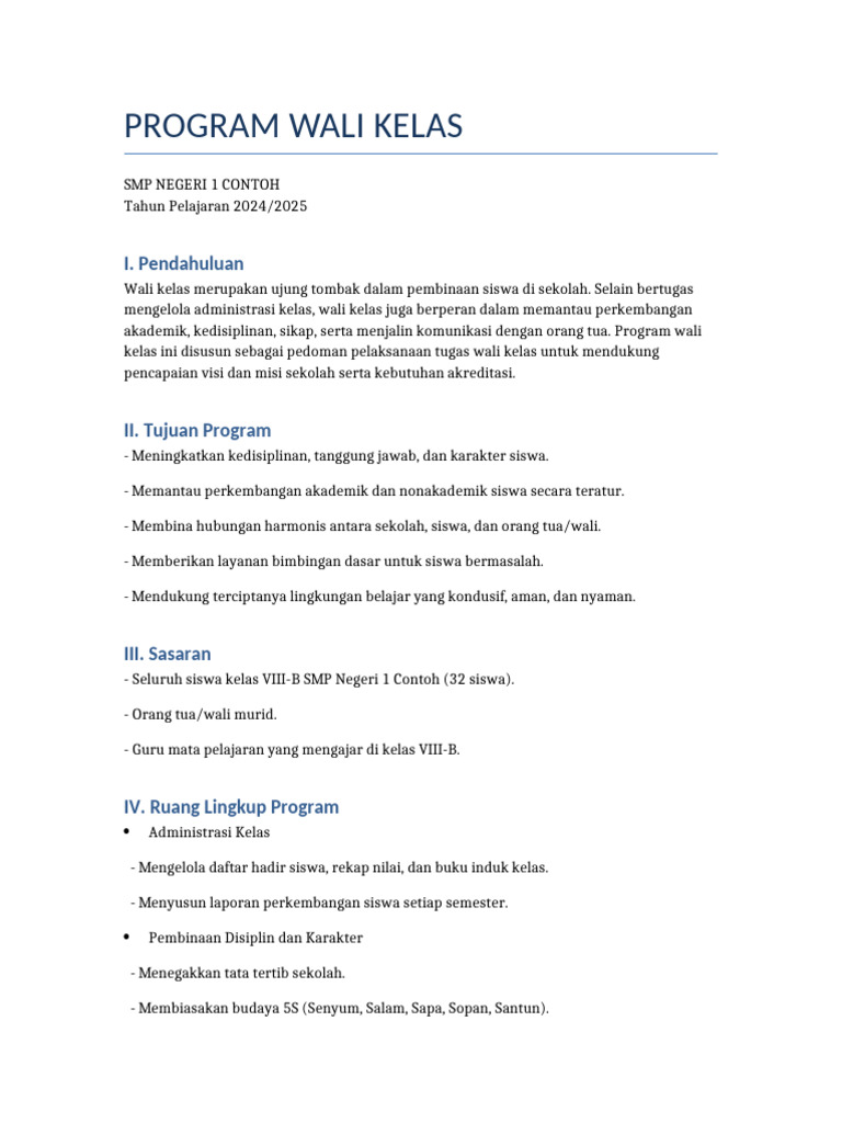 Contoh Program Wali Kelas SMP 2024 | PDF