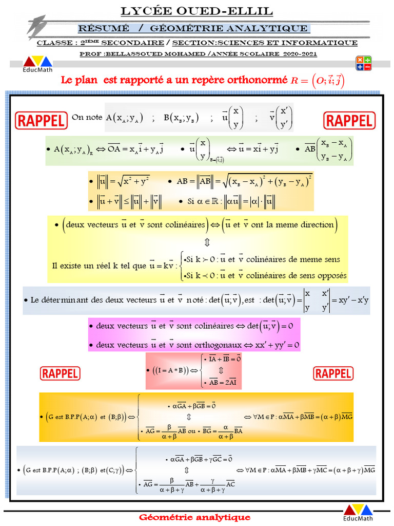 Géométrie analytique au lycée | PDF | Droite (mathématiques ...