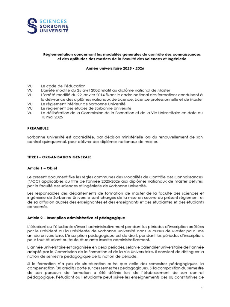 Modalités de Contrôle des Connaissances Master | PDF | Union européenne ...