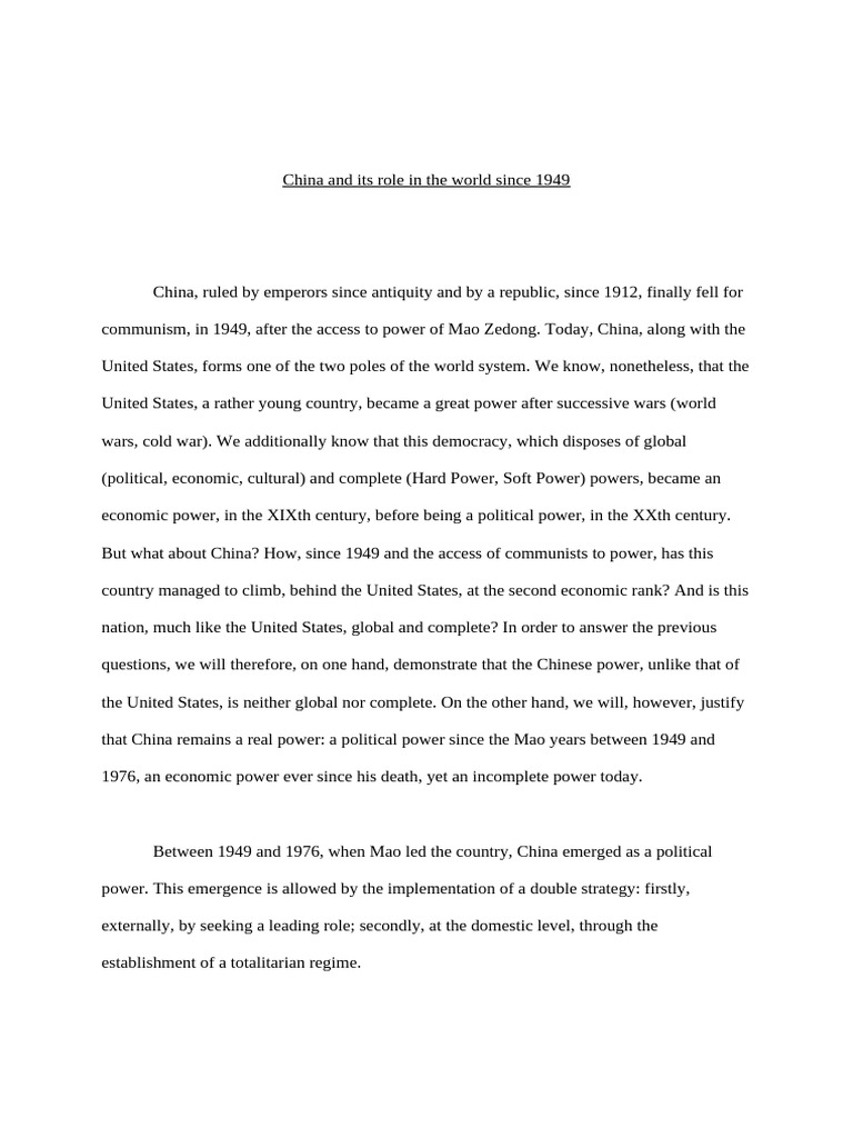 China and Its Role in The World Since 1949 | PDF | China | World Politics