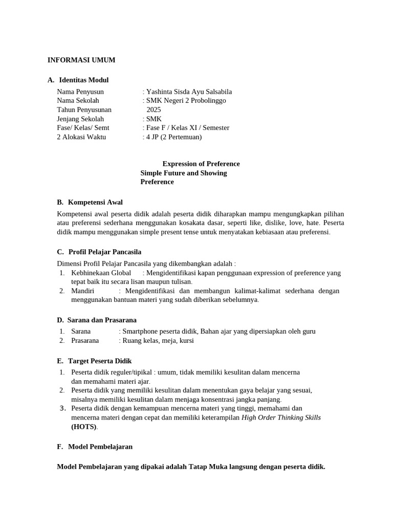 Expression of Preference - Module | PDF