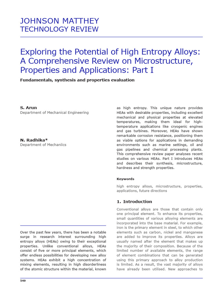 High Entropy Alloys: Properties & Applications | PDF | Sintering | Alloy
