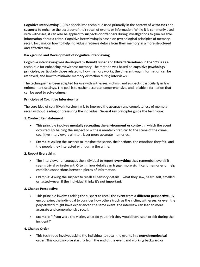 Cognitive Interviewing Techniques Explained | PDF | Confession (Law ...