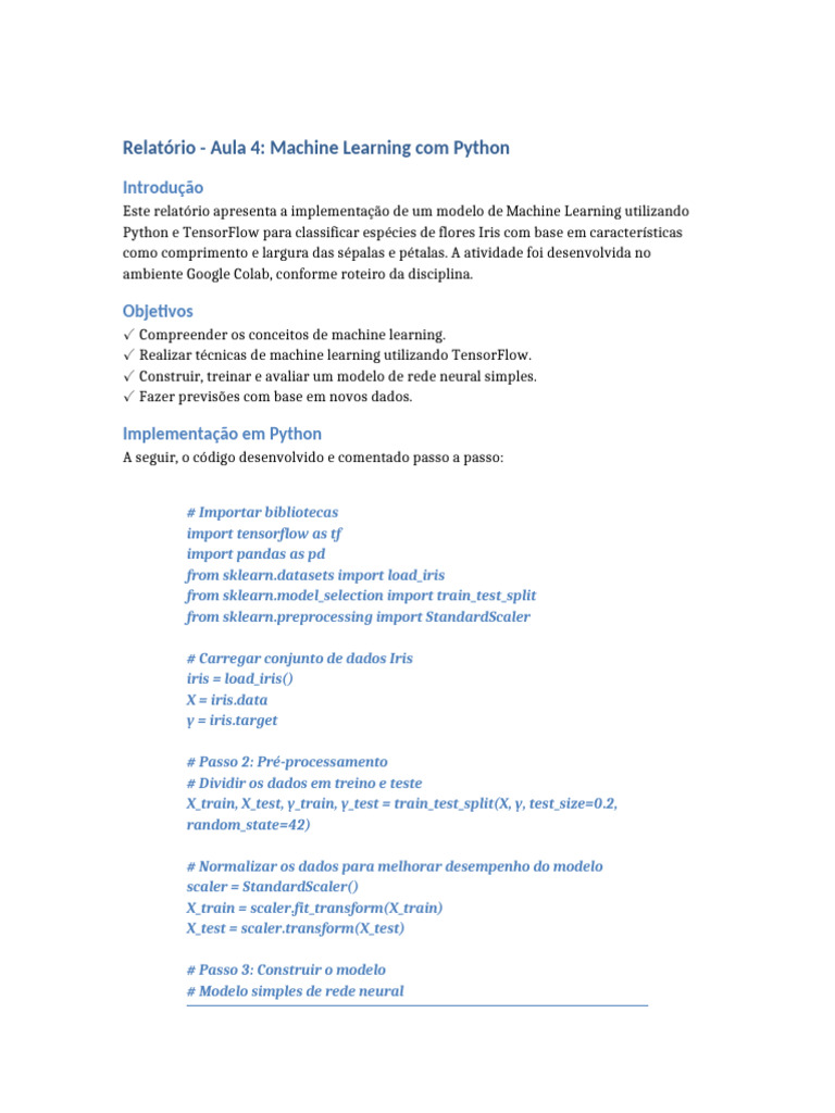Relatorio_Aula4_MachineLearning | PDF | Aprendizado de máquina | Python ...