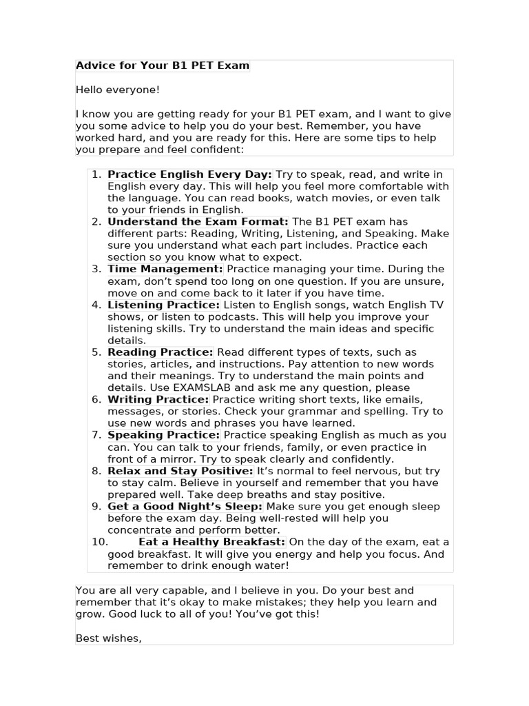 B1 PET Exam Preparation Tips | PDF