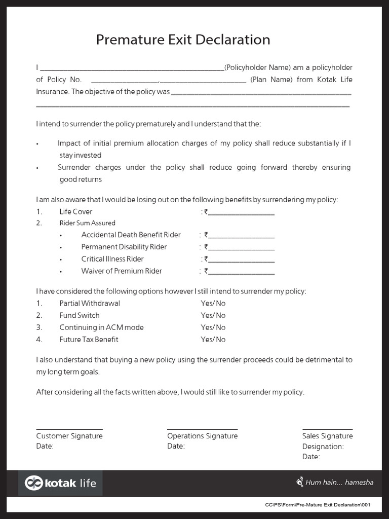 Pre-Mature Exit Declaration1 | PDF