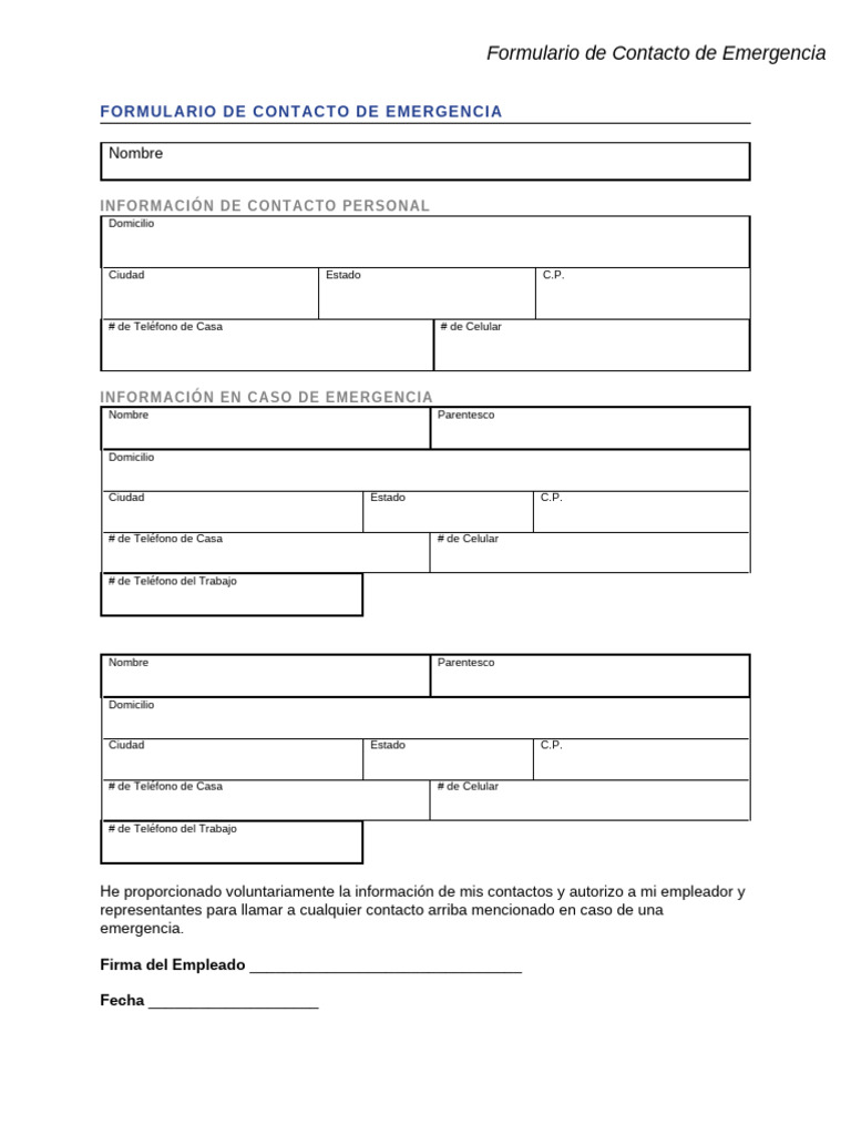Formulario De Contacto De Emergencia PDF