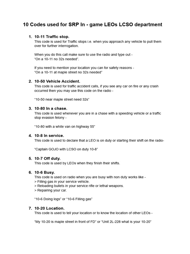 LCSO 10 Codes and Citation Guidelines | PDF | Robbery | Criminal Justice
