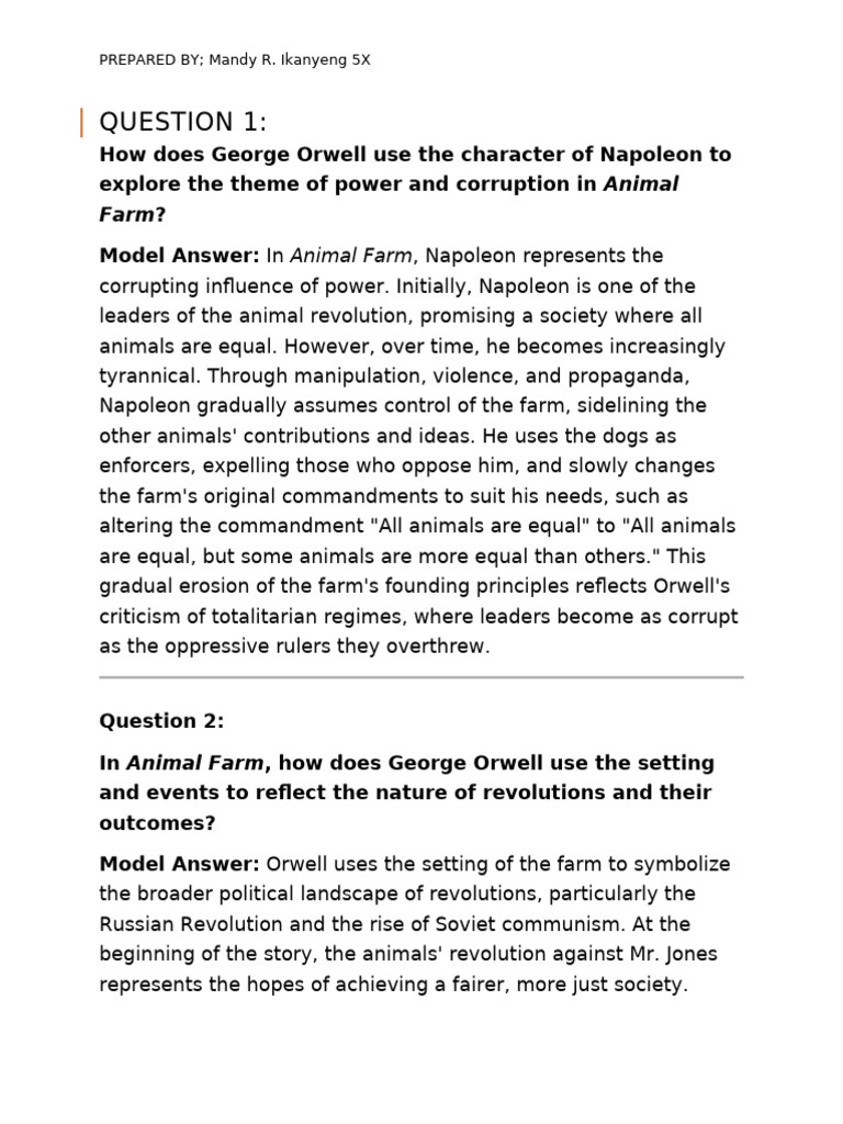 Napoleon's Corruption in Animal Farm | PDF | Political Science
