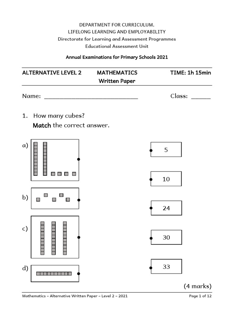 Level 2 Mathematics Exam Paper 2021 | PDF