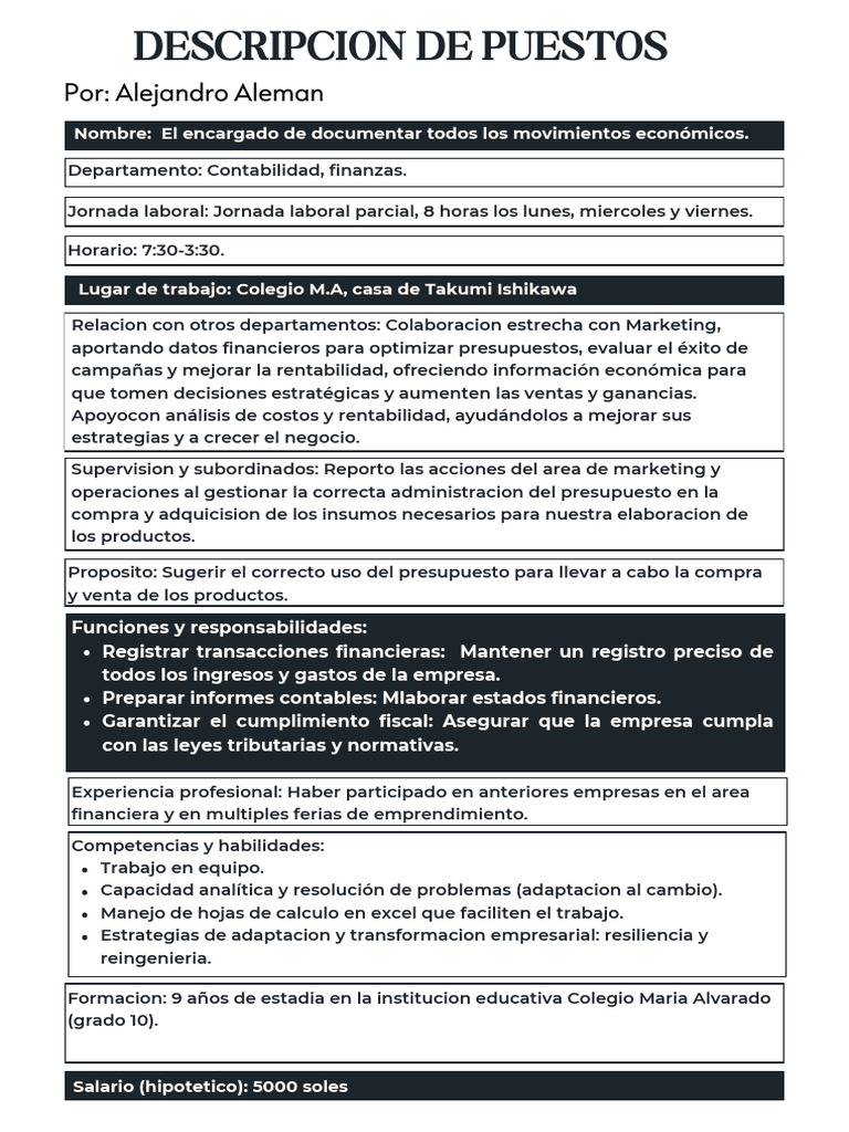 Descripción del Puesto de Contabilidad | PDF