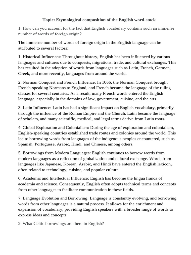 Etymology of English Vocabulary Origins | PDF | English Language | Word