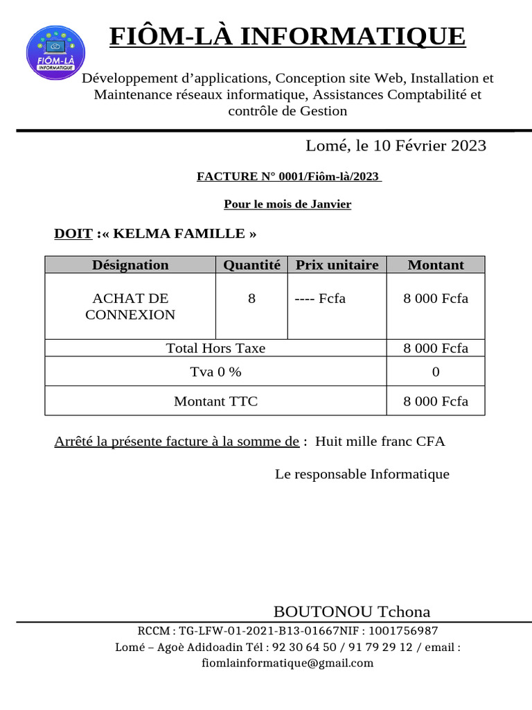 Facture de services informatiques - Janv 2023 | PDF
