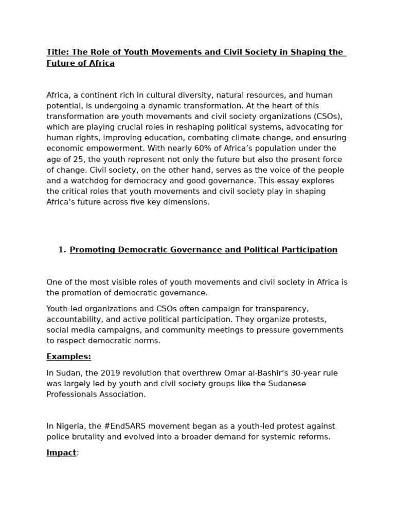 Youth Movements Shaping Africa's Future | PDF | Sustainability | Governance
