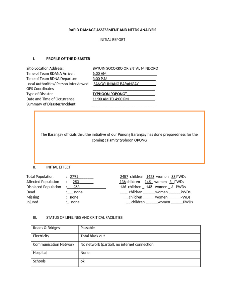 Rapid Damage Assessment Report: Typhoon Opong | PDF | Pacific Typhoon ...