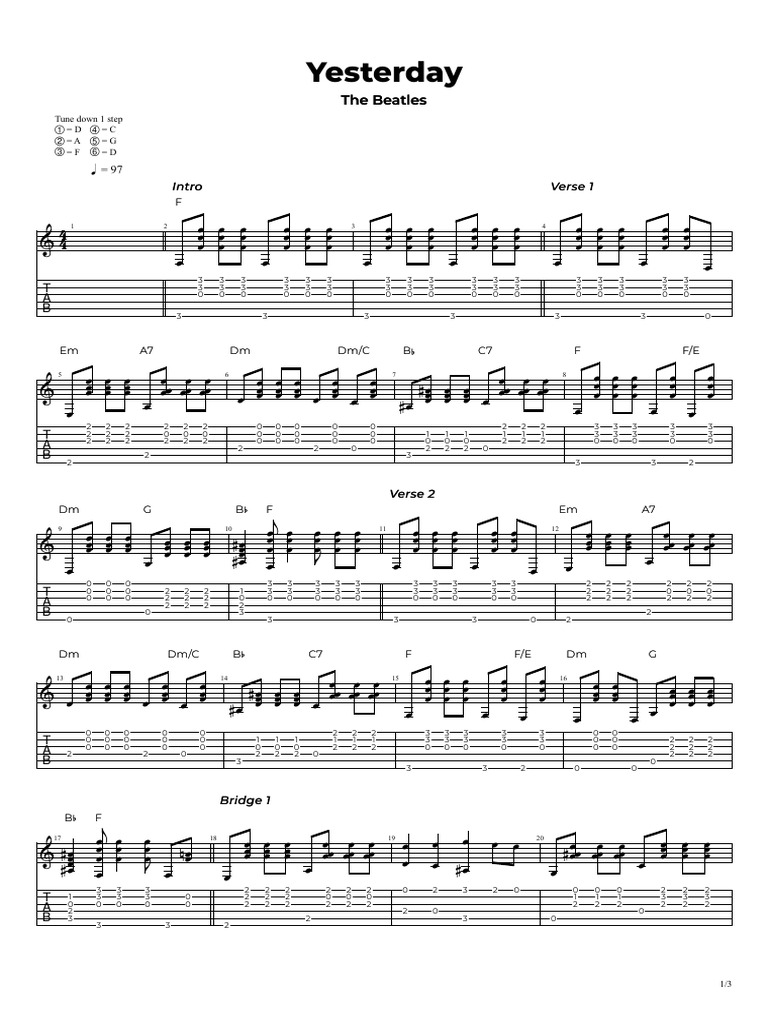 Yesterday Guitar Chords and Tabs