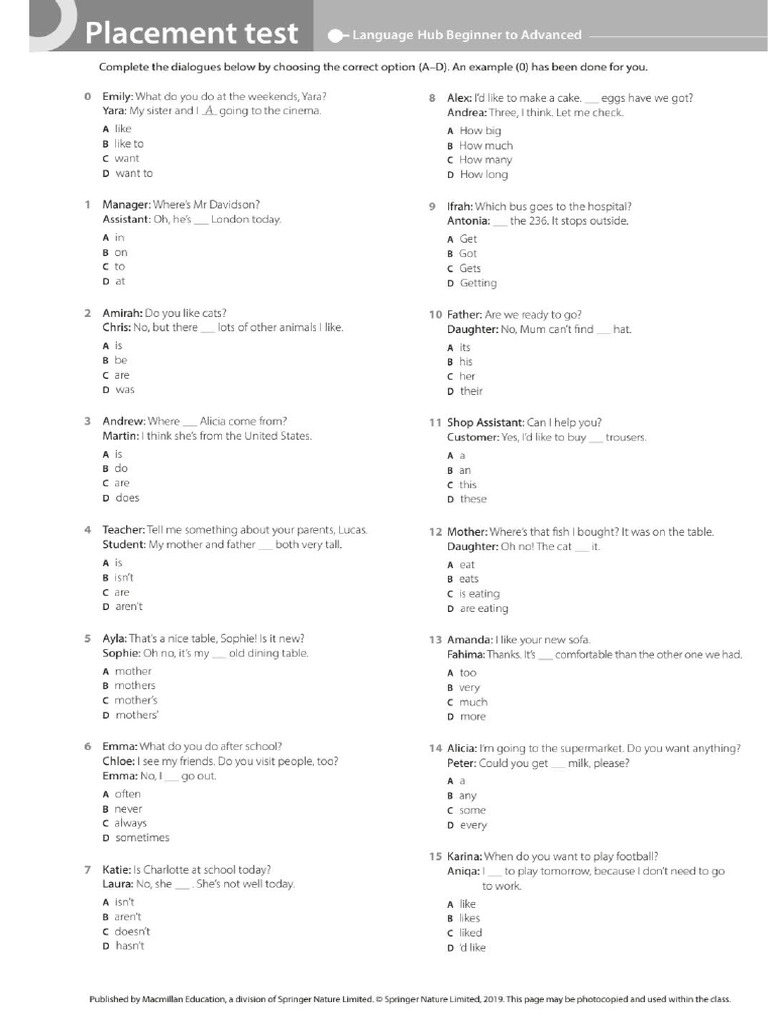 Language Hub Placement Test With Key Modified (1) 241118 194904 | PDF
