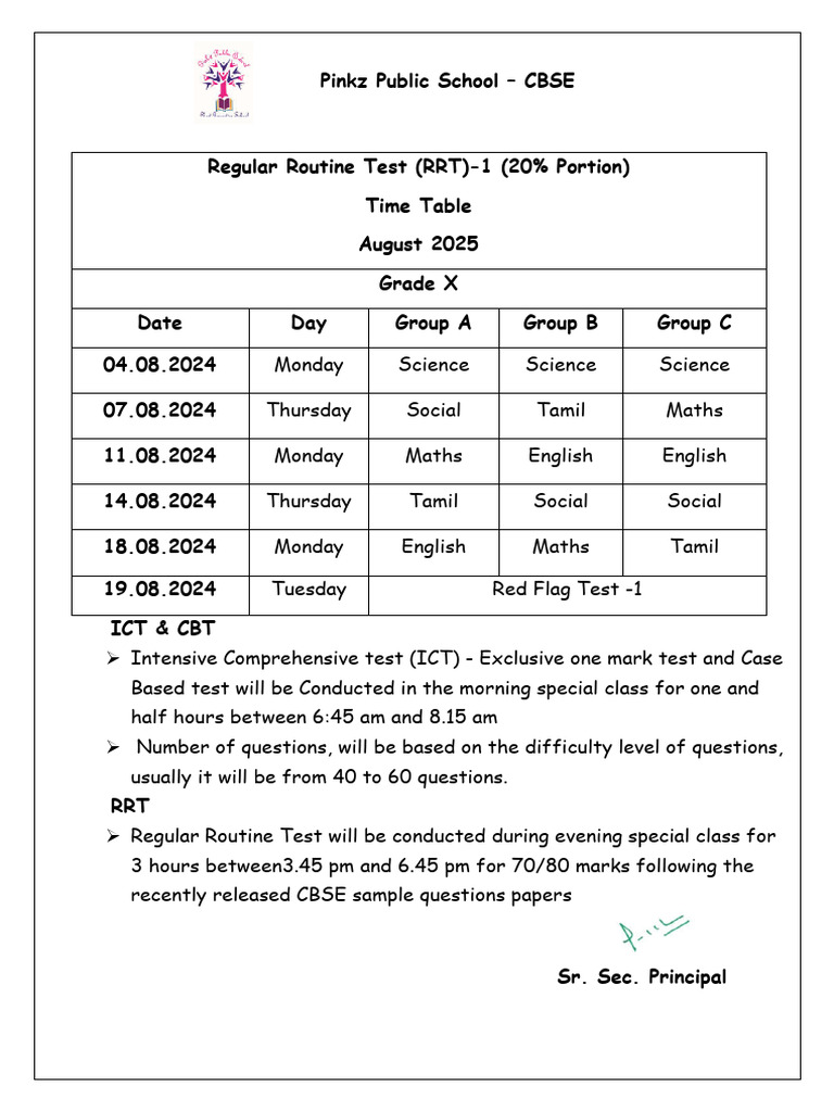 Amended RRT - 1 Time Table Grade X Portions | PDF