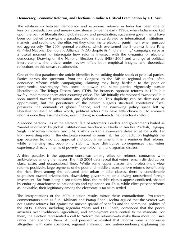 India’s Democracy and Economic Reforms Analysis | PDF | Indian National ...