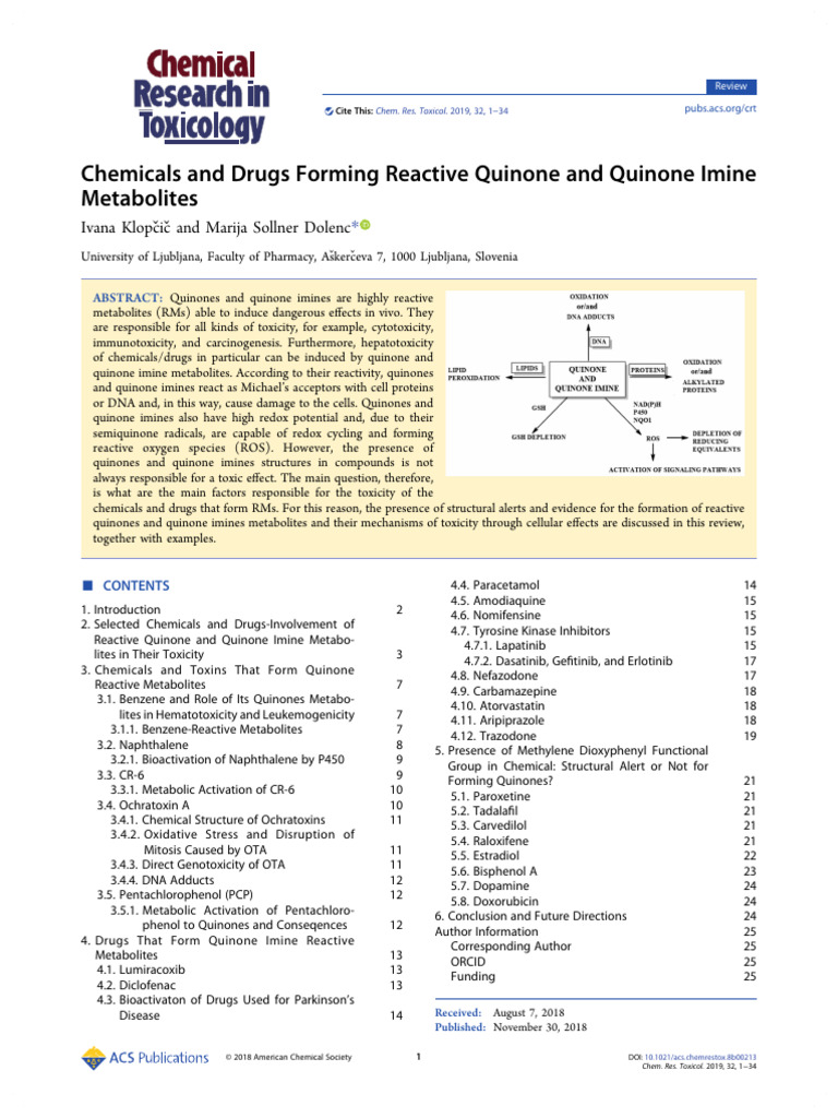 Toxicity of Reactive Quinone Metabolites | PDF | Reactive Oxygen ...