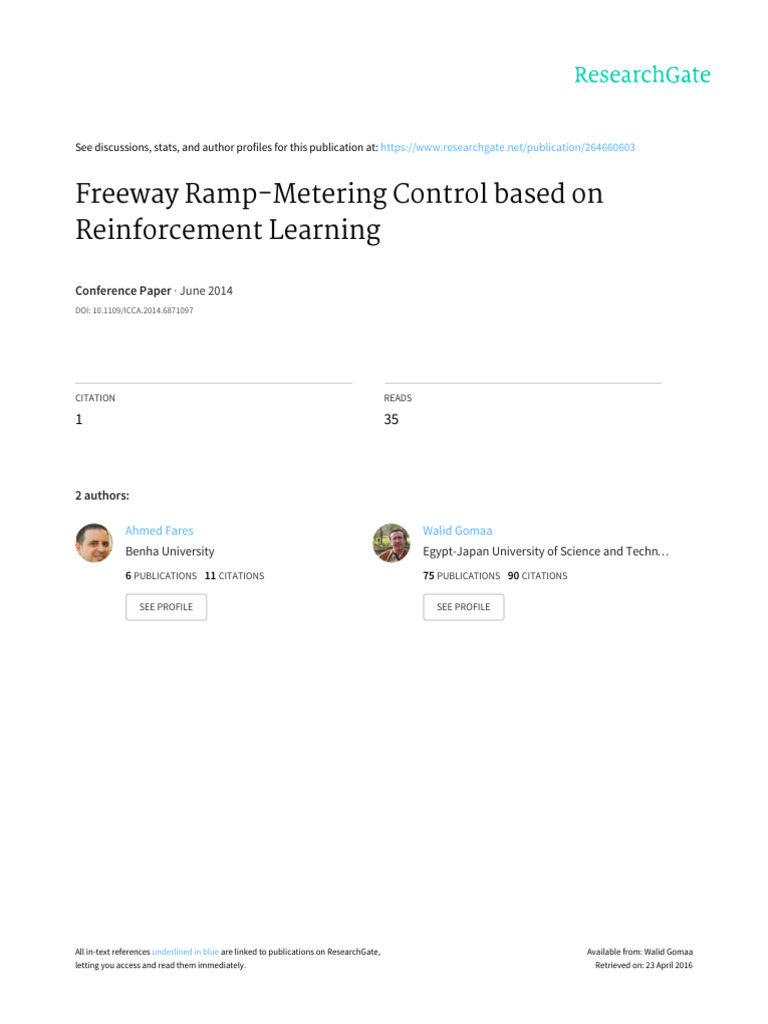 Reinforcement Learning for Ramp Metering | PDF | Control Theory ...