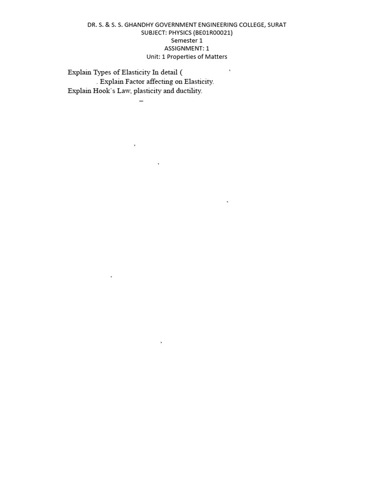 Physics Assignment on Elasticity Concepts | PDF | Young's Modulus ...