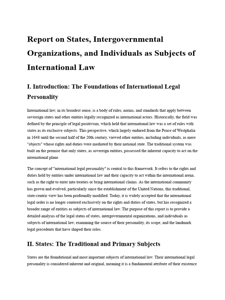Report On States, Intergovernmental Organizations, and Individuals As ...
