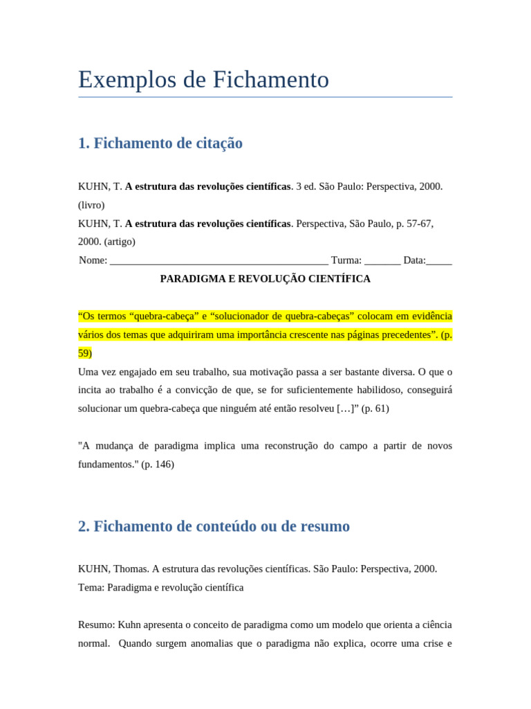 Exemplos de Fichamento Acadêmico | PDF | Science | Paradigma