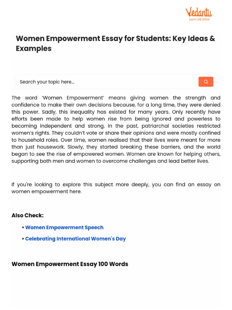 Women Empowerment Essay For Students - Key Ideas & Examples | PDF