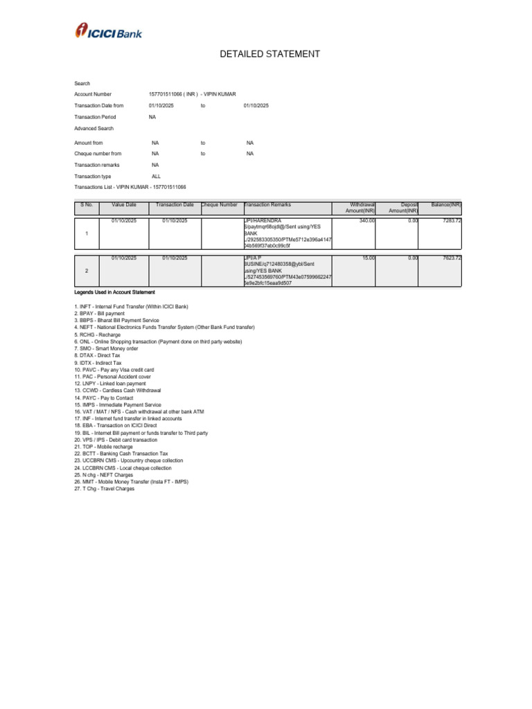 Detailed Statement | PDF | Payments | Cheque