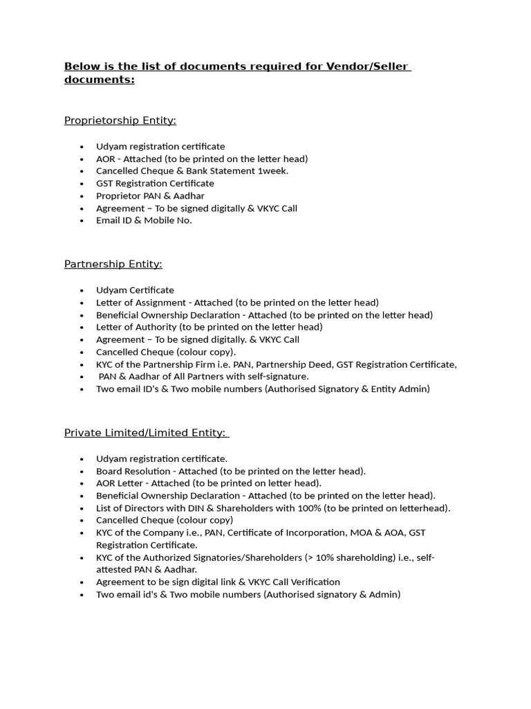 Vendor OB Documents | PDF