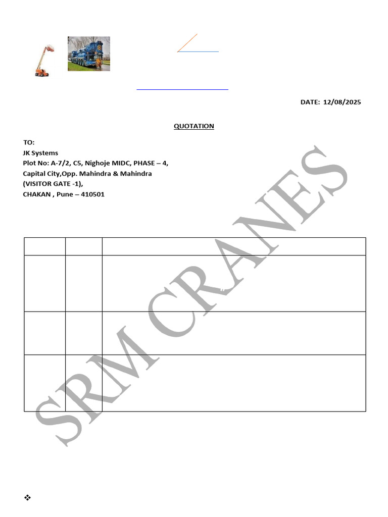 Crane and Boom Lift Hiring Quotation | PDF | Crane (Machine ...