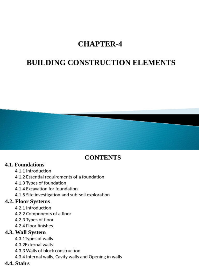 Building Construction Elements Overview | PDF | Foundation (Engineering ...
