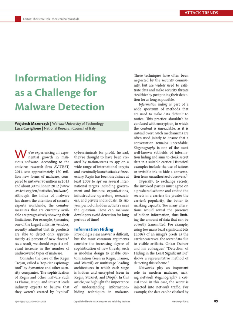 Information Hiding As A Challenge For Malware Detection | PDF | Malware ...