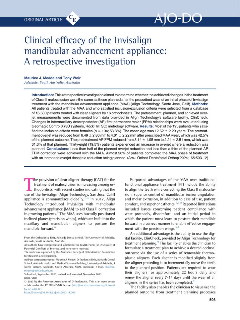 Efficacy of Invisalign MAA for Class II | PDF | Orthodontics ...