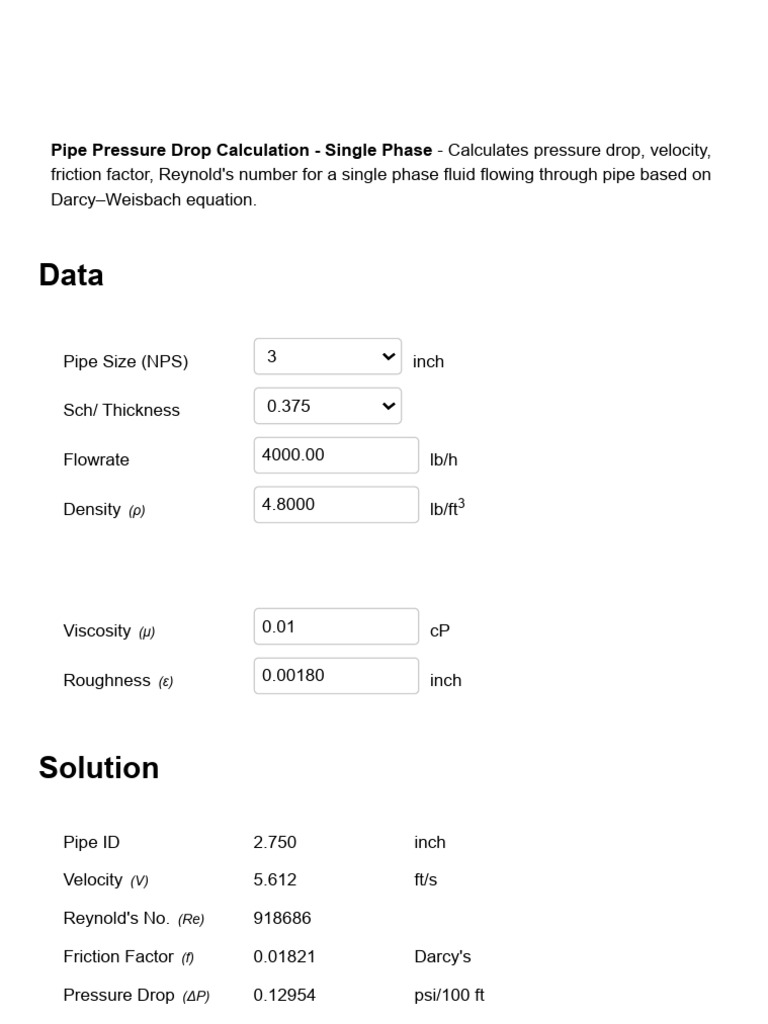Pipe Pressure Drop Calculation Guide | PDF