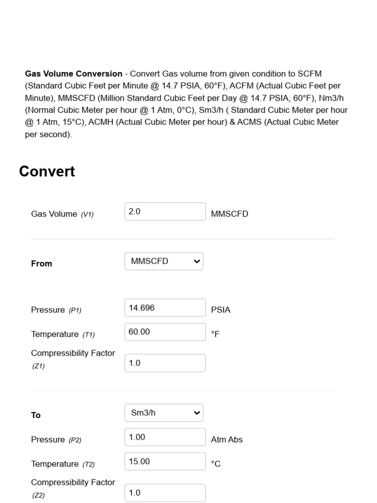 Gas Volume Conversion Calculations | PDF