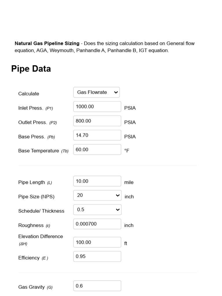 Natural Gas Pipeline Sizing | PDF