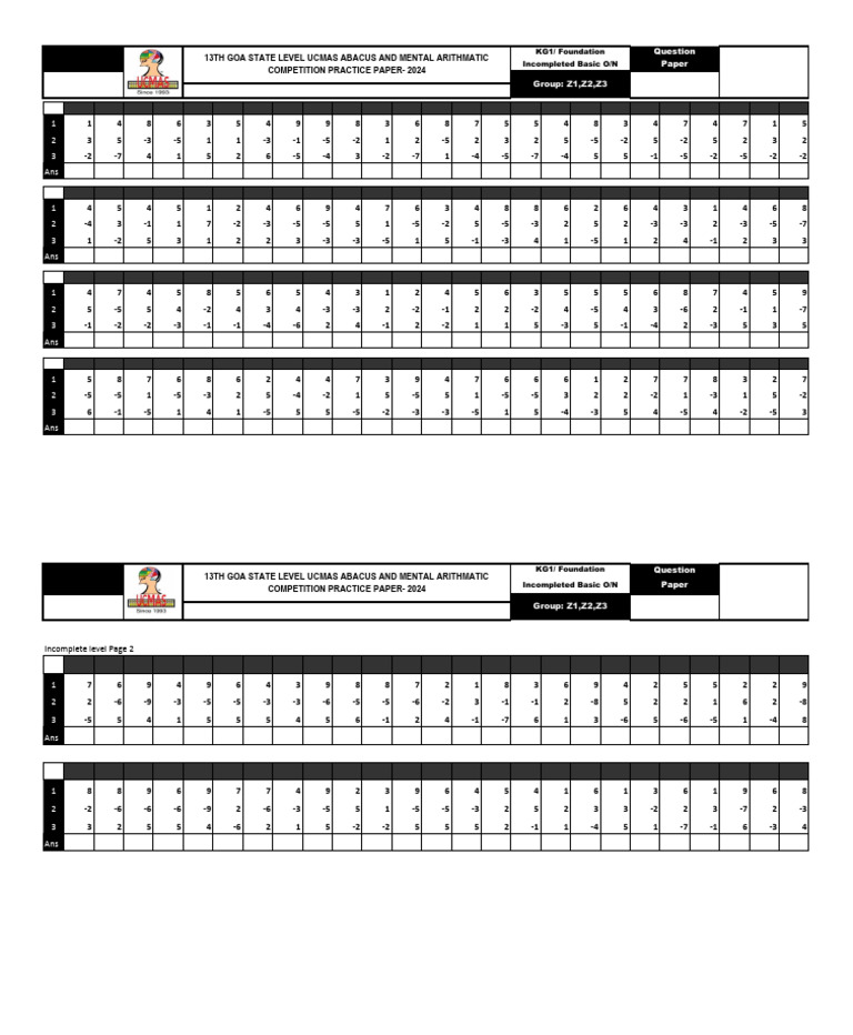 UCMAS Abacus Practice Paper 2024 | PDF | Classes Of Computers