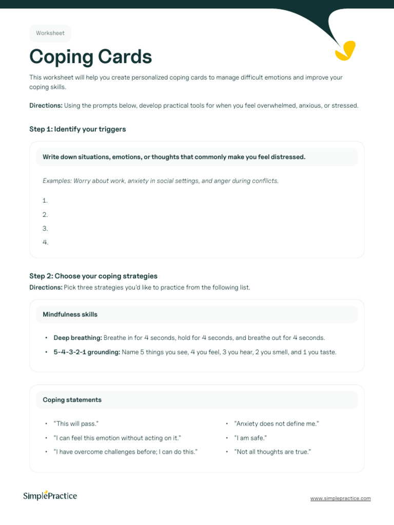 Coping Cards Worksheet SimplePractice | PDF | Thought | Anxiety