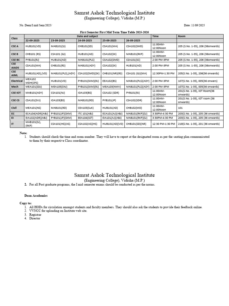 Mid Term Exam Schedule 2025-2026 | PDF