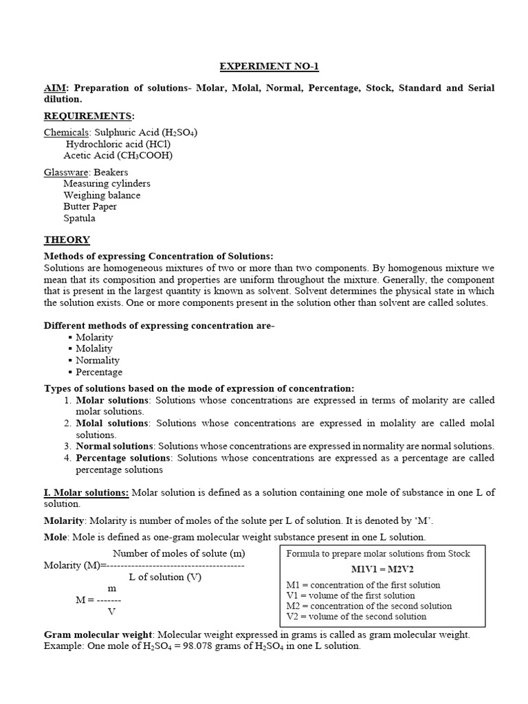 Solution Preparation Methods Explained | PDF | Mass Concentration ...
