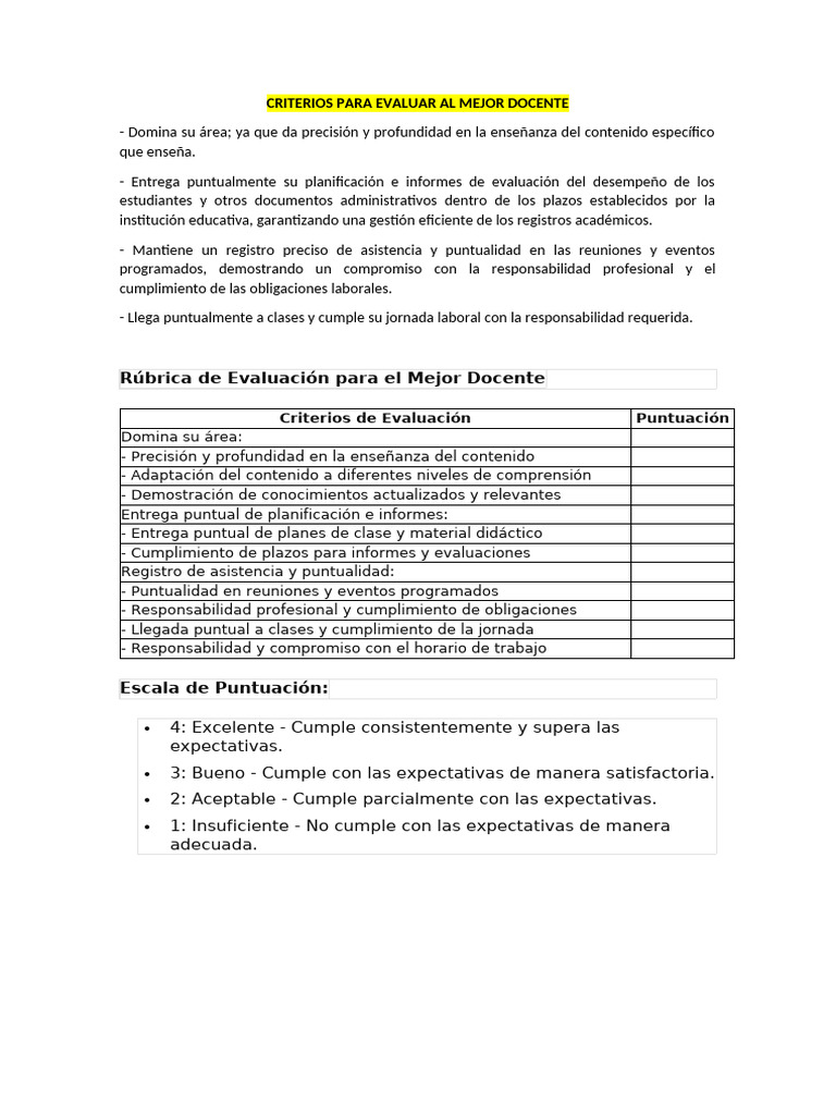 Criterios para Evaluar Docentes Efectivos | PDF