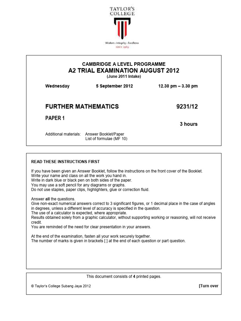 Cambridge A Level Further Mathematics Exam | PDF | Asymptote ...
