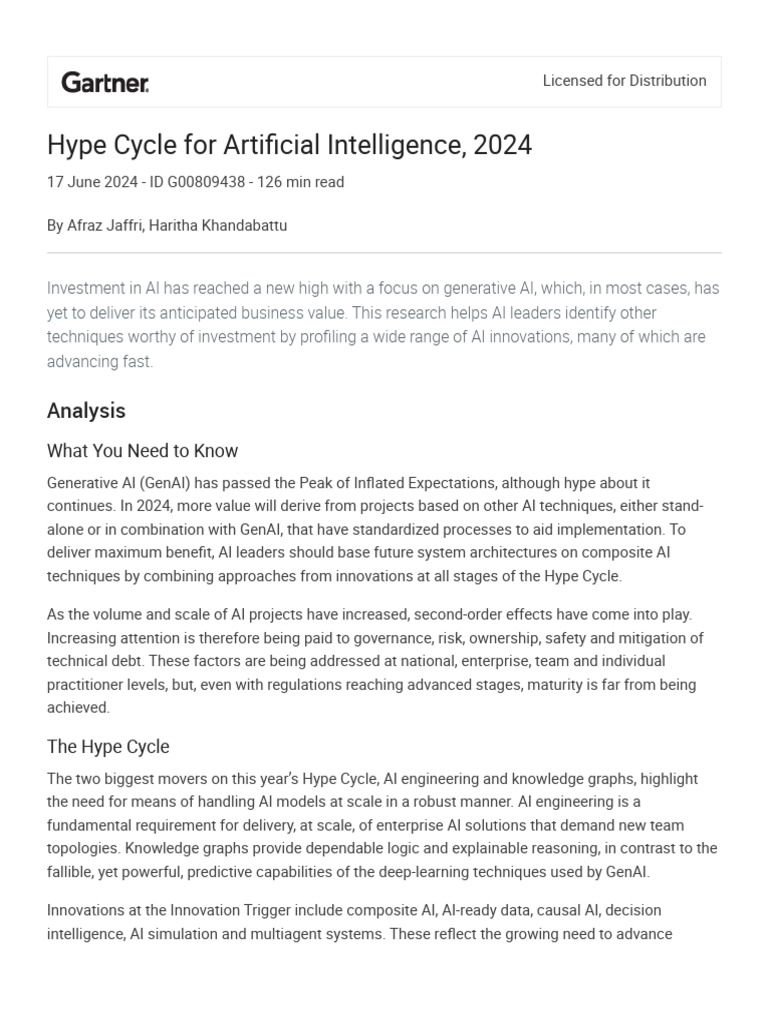 Gartner Hype Cycle For AI 2024 | PDF | Artificial Intelligence ...