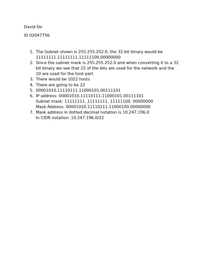 Subnet Mask and IP Address Analysis | PDF