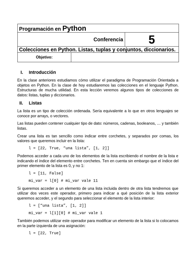 Colecciones en Python: Listas y Más | PDF | Python (lenguaje de ...