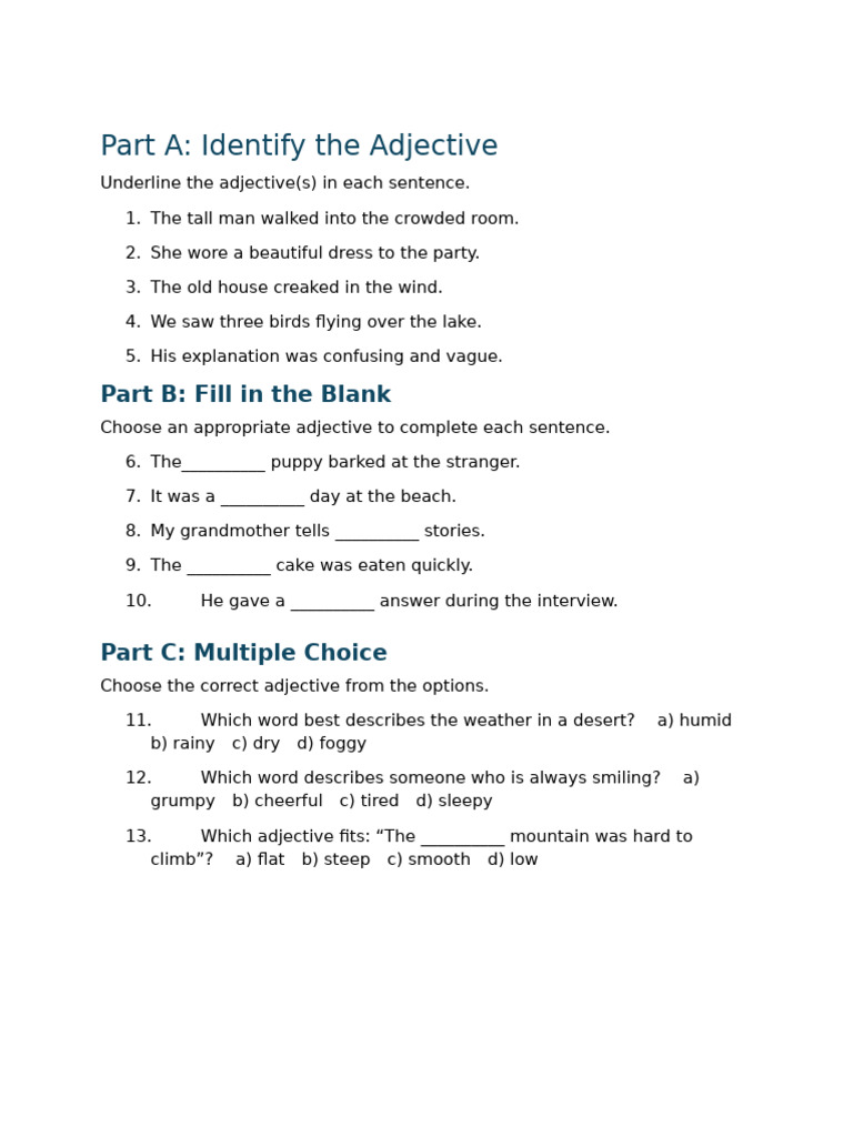 Adjective Identification and Usage Guide | PDF